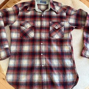 Pendleton Red and Cream Plaid mother o pearl buttons made in the US vintage